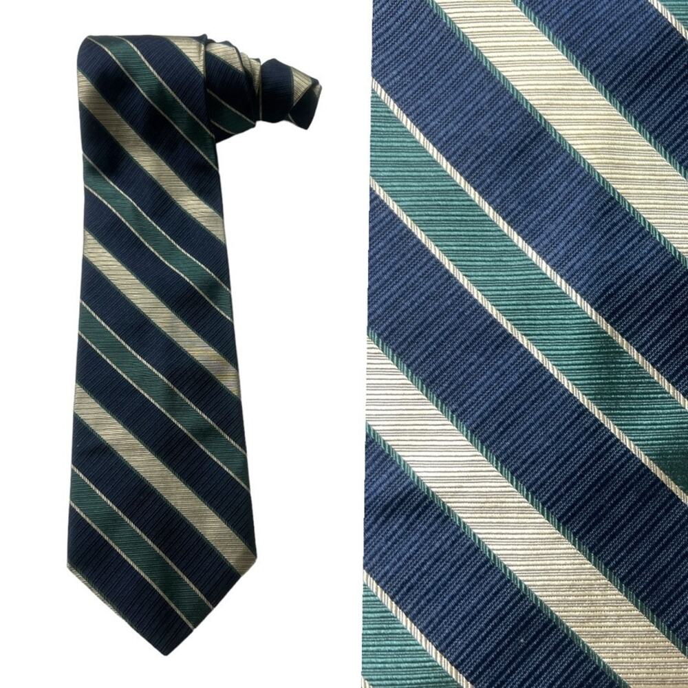 Zianetti Neck Tie Italian Silk‎ Blue Green Gold Stripe Suit Accessories Formal